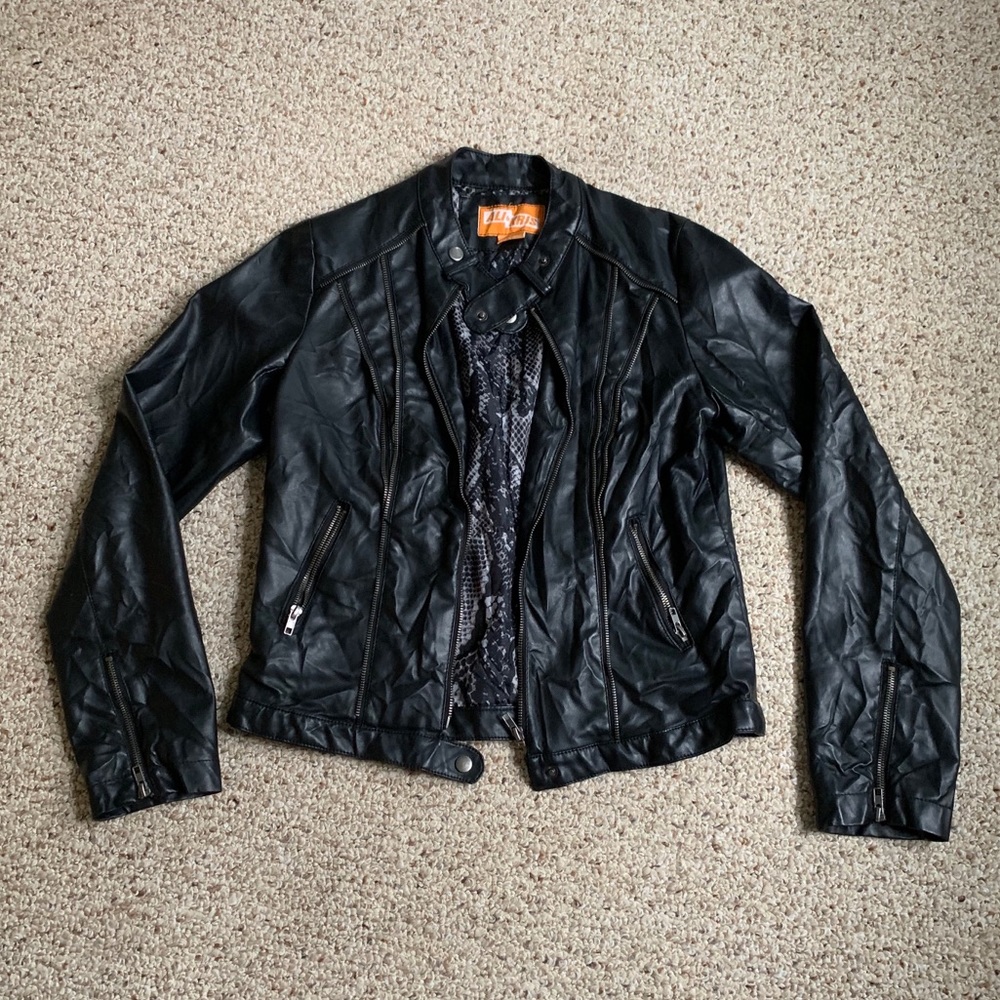 Black leather “biker” jacket